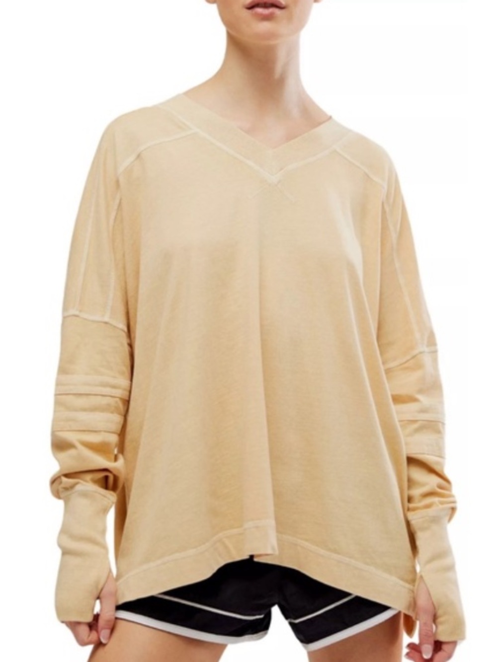 NWT FP Movement by Free People tan oversized V-neck pullover